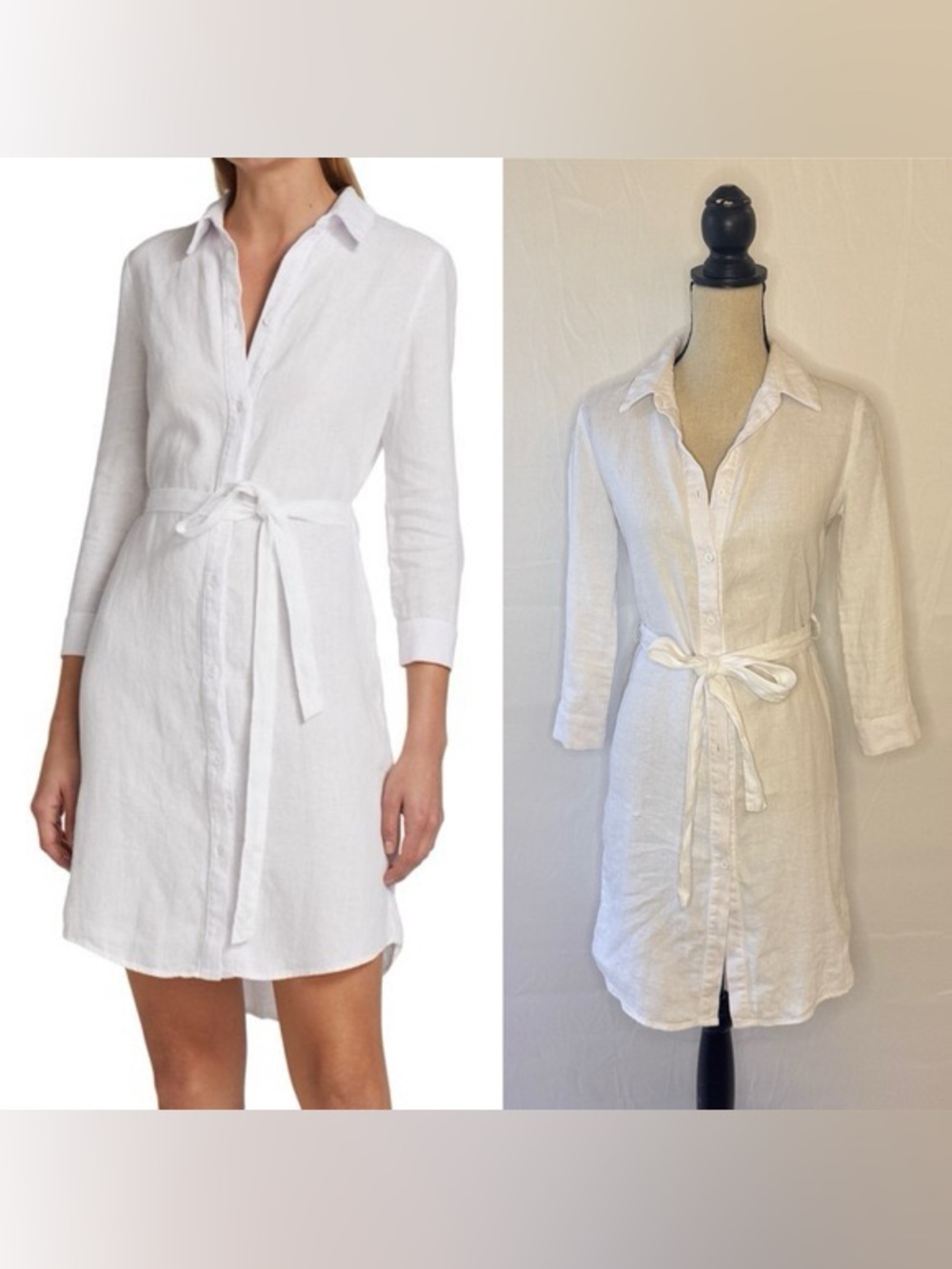 L'AGENCE White Button-Front Linen dress